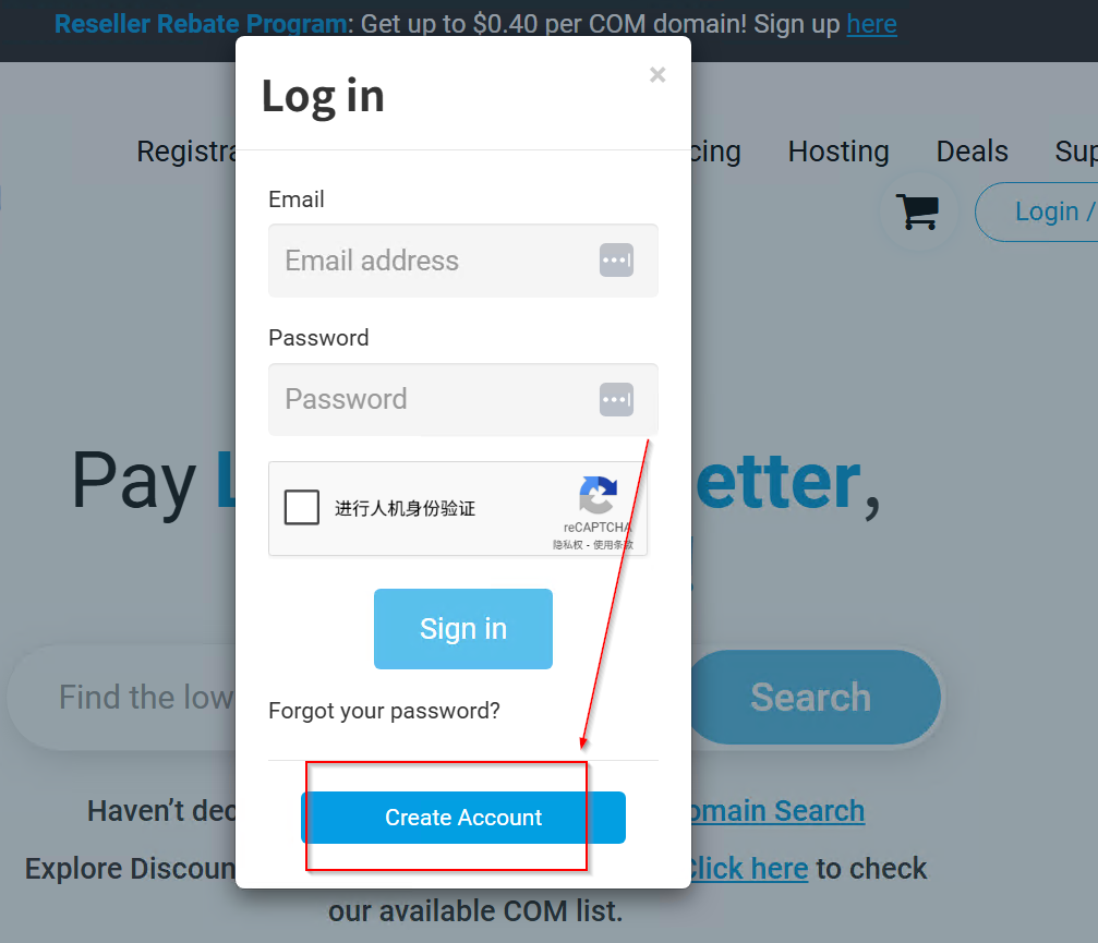 在弹窗中 点击 `Create Account`