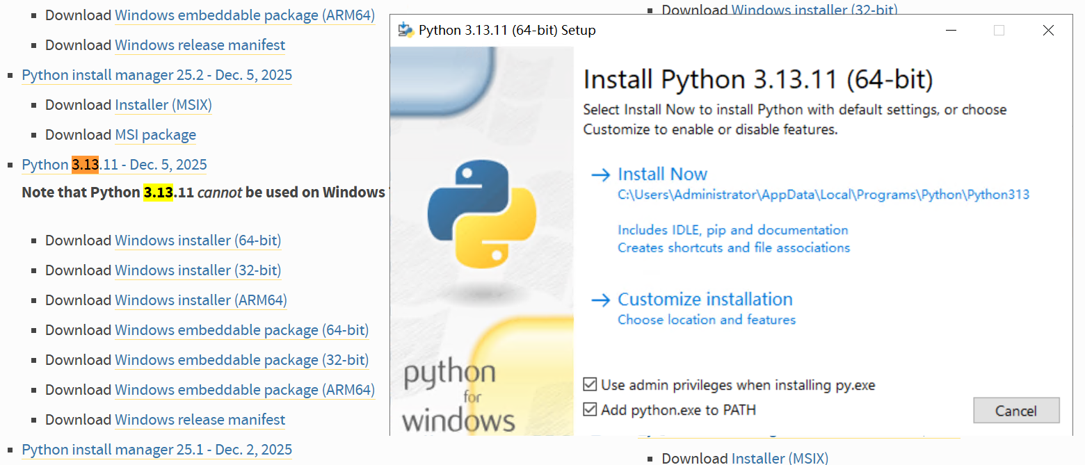 下载对应版本的Python安装文件,然后进行安装